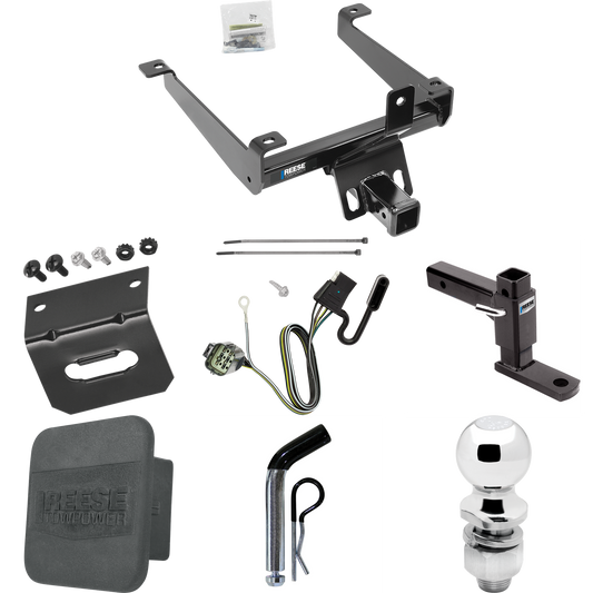 Fits 2015-2021 Land Rover Range Rover Sport Trailer Hitch Tow PKG w/ 4-Flat Wiring + Adjustable Drop Rise Ball Mount + Pin/Clip + 2" Ball + Wiring Bracket + Hitch Cover By Reese Towpower