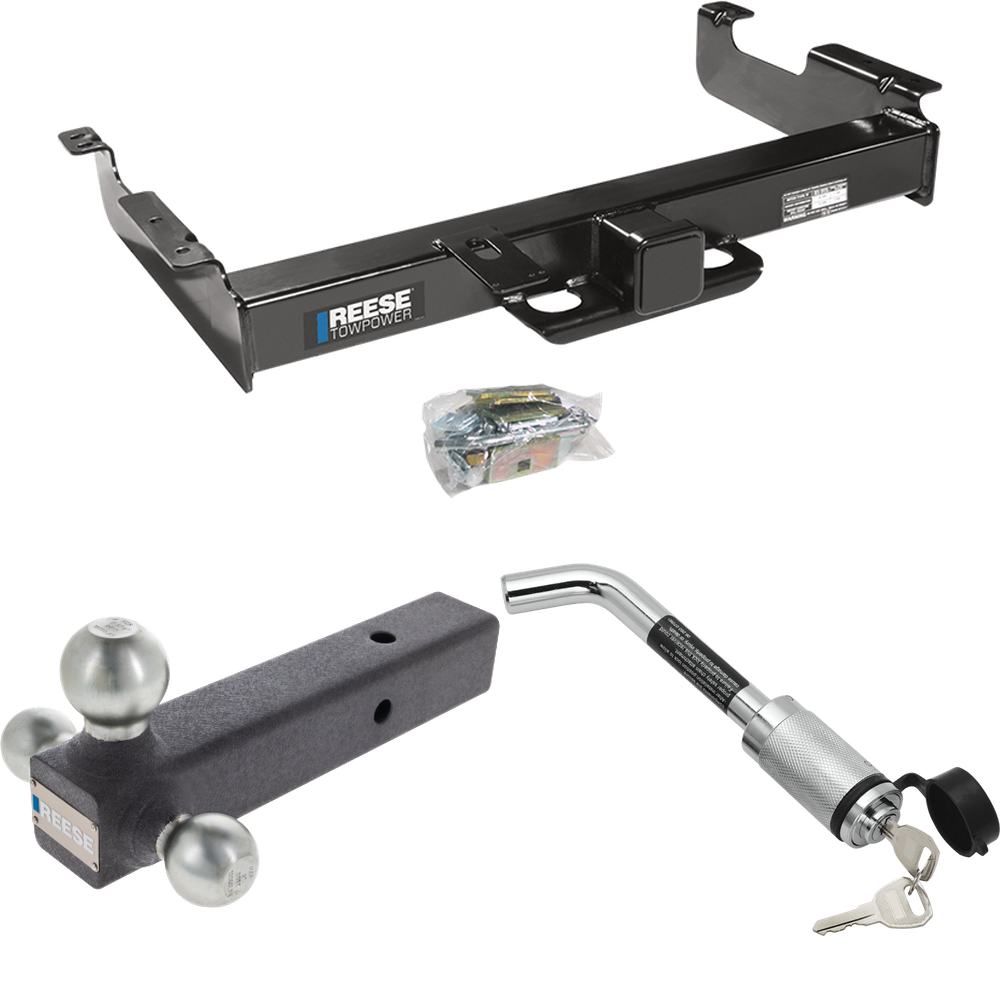 Fits 1996-2023 Chevrolet Express 3500 Trailer Hitch Tow PKG w/ Triple Ball Ball Mount 1-7/8" & 2" & 2-5/16" Trailer Balls + Hitch Lock By Reese Towpower