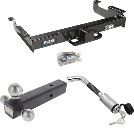 Fits 1996-2023 Chevrolet Express 3500 Trailer Hitch Tow PKG w/ Triple Ball Ball Mount 1-7/8" & 2" & 2-5/16" Trailer Balls + Hitch Lock By Reese Towpower