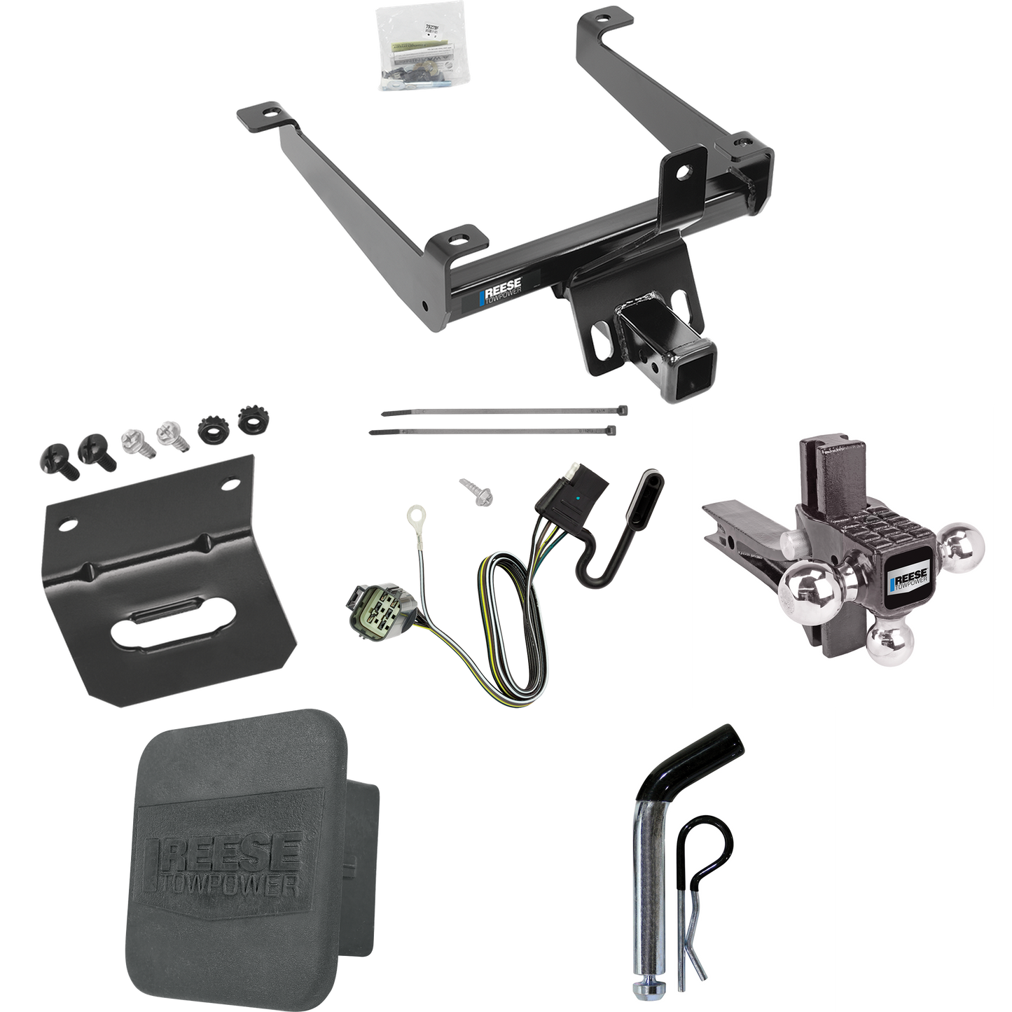 Fits 2015-2021 Land Rover Range Rover Sport Trailer Hitch Tow PKG w/ 4-Flat Wiring + Adjustable Drop Rise Triple Ball Ball Mount 1-7/8" & 2" & 2-5/16" Trailer Balls + Pin/Clip + Wiring Bracket + Hitch Cover By Reese Towpower