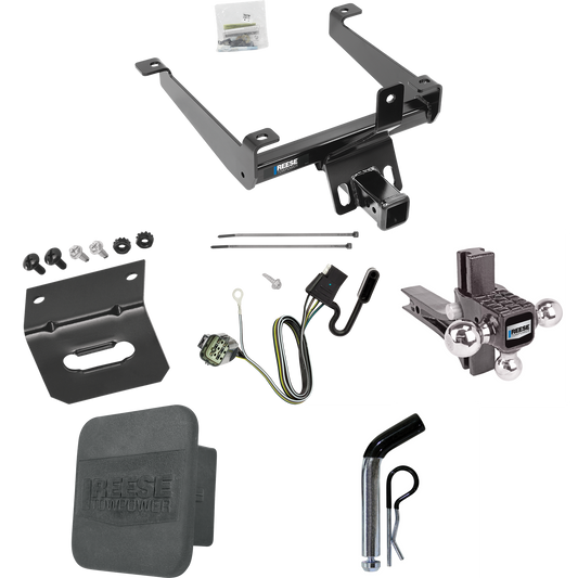 Fits 2015-2021 Land Rover Range Rover Sport Trailer Hitch Tow PKG w/ 4-Flat Wiring + Adjustable Drop Rise Triple Ball Ball Mount 1-7/8" & 2" & 2-5/16" Trailer Balls + Pin/Clip + Wiring Bracket + Hitch Cover By Reese Towpower