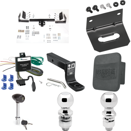 Se adapta al paquete de enganche de remolque Jeep Liberty 2002-2007 con cableado de 4 planos + soporte de bola con caída de 4" + bola de 2" + bola de 2-5/16" + soporte de cableado + bloqueo de enganche + cubierta de enganche de Reese Towpower