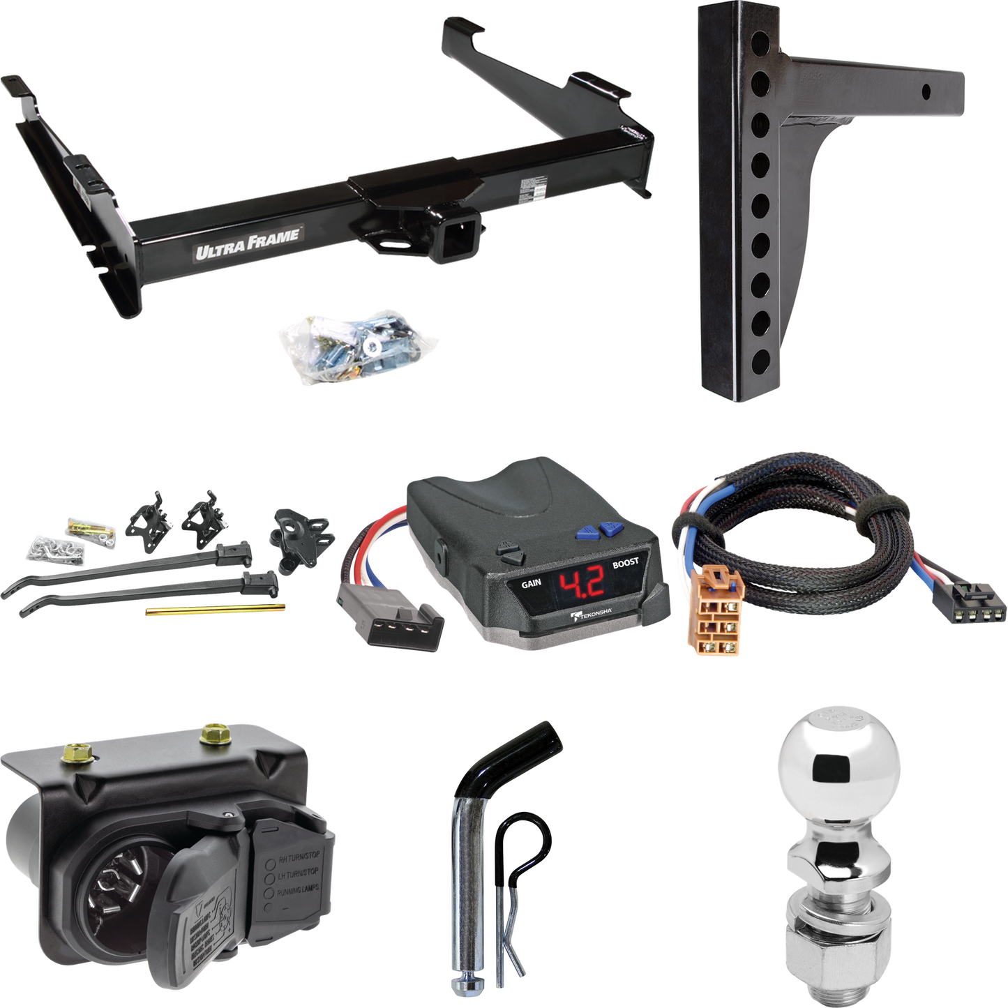 Fits 2001-2002 GMC Yukon XL 1500 Denali Trailer Hitch Tow PKG w/ 12K Trunnion Bar Weight Distribution Hitch + Pin/Clip + 2-5/16" Ball + Tekonsha BRAKE-EVN Brake Control + Plug & Play BC Adapter + 7-Way RV Wiring By Draw-Tite