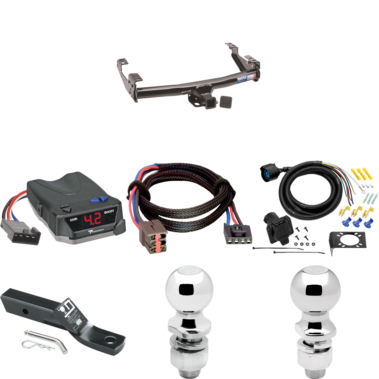 Fits 1997-1997 Ford F-350 Trailer Hitch Tow PKG w/ Tekonsha BRAKE-EVN Brake Control + Plug & Play BC Adapter + 7-Way RV Wiring + 2" & 2-5/16" Ball & Drop Mount (For Heavy Duty Models) By Reese Towpower