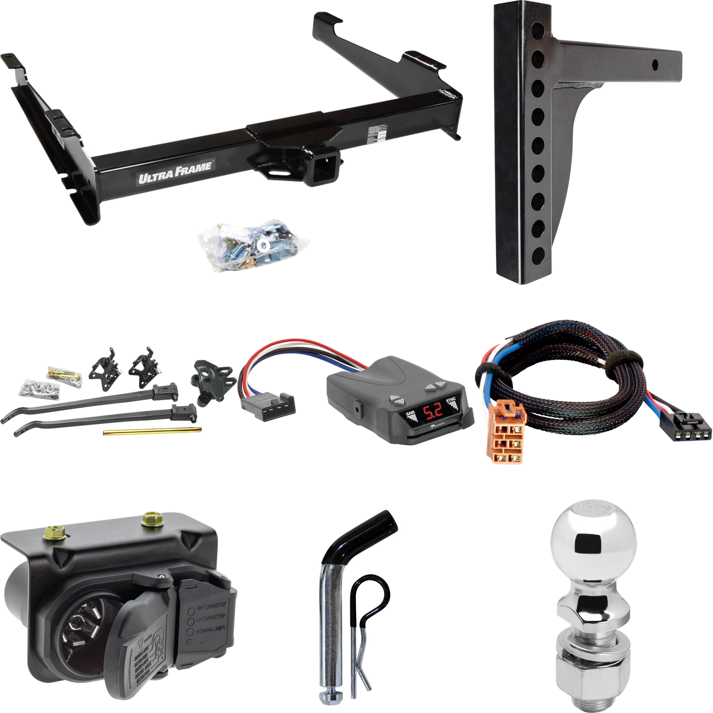 Fits 2003-2006 GMC Yukon XL 2500 Trailer Hitch Tow PKG w/ 12K Trunnion Bar Weight Distribution Hitch + Pin/Clip + 2-5/16" Ball + Tekonsha Brakeman IV Brake Control + Plug & Play BC Adapter + 7-Way RV Wiring By Draw-Tite