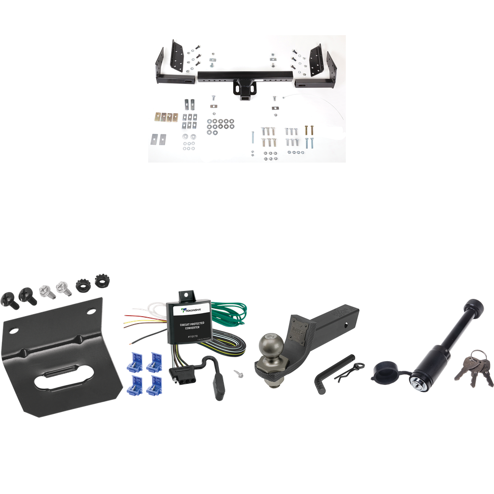 Fits 1986-1996 Ford Aerostar Trailer Hitch Tow PKG w/ 4-Flat Wiring + Interlock Tactical Starter Kit w/ 2" Drop & 2" Ball + Tactical Dogbone Lock + Wiring Bracket (For Extended Body Models) By Reese Towpower