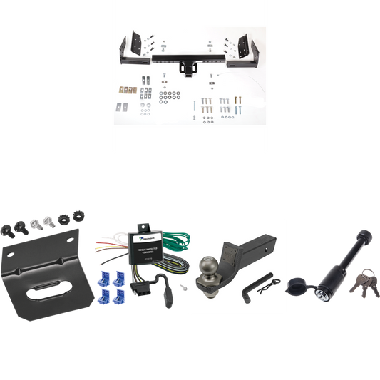 Se adapta al paquete de enganche de remolque Jeep Liberty 2002-2007 con cableado de 4 planos + kit de inicio táctico de enclavamiento con caída de 2" y bola de 2" + bloqueo táctico de hueso de perro + soporte de cableado de Reese Towpower