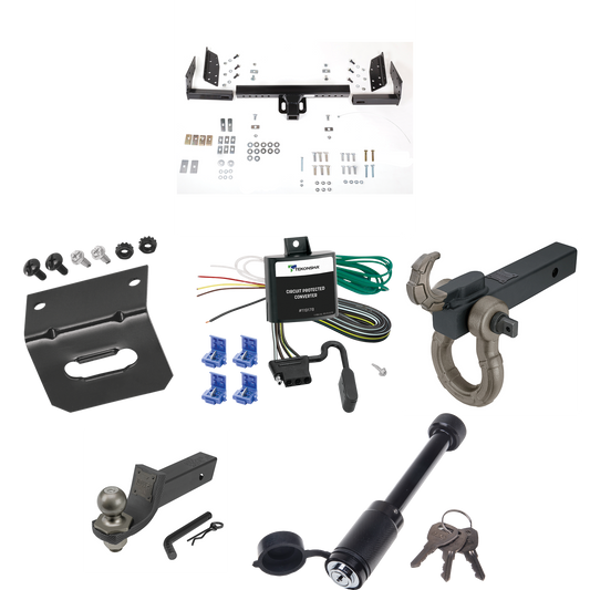 Fits 1984-1996 Jeep Cherokee Trailer Hitch Tow PKG w/ 4-Flat Wiring + Interlock Tactical Starter Kit w/ 2" Drop & 2" Ball + Tactical Hook & Shackle Mount + Tactical Dogbone Lock + Wiring Bracket By Reese Towpower