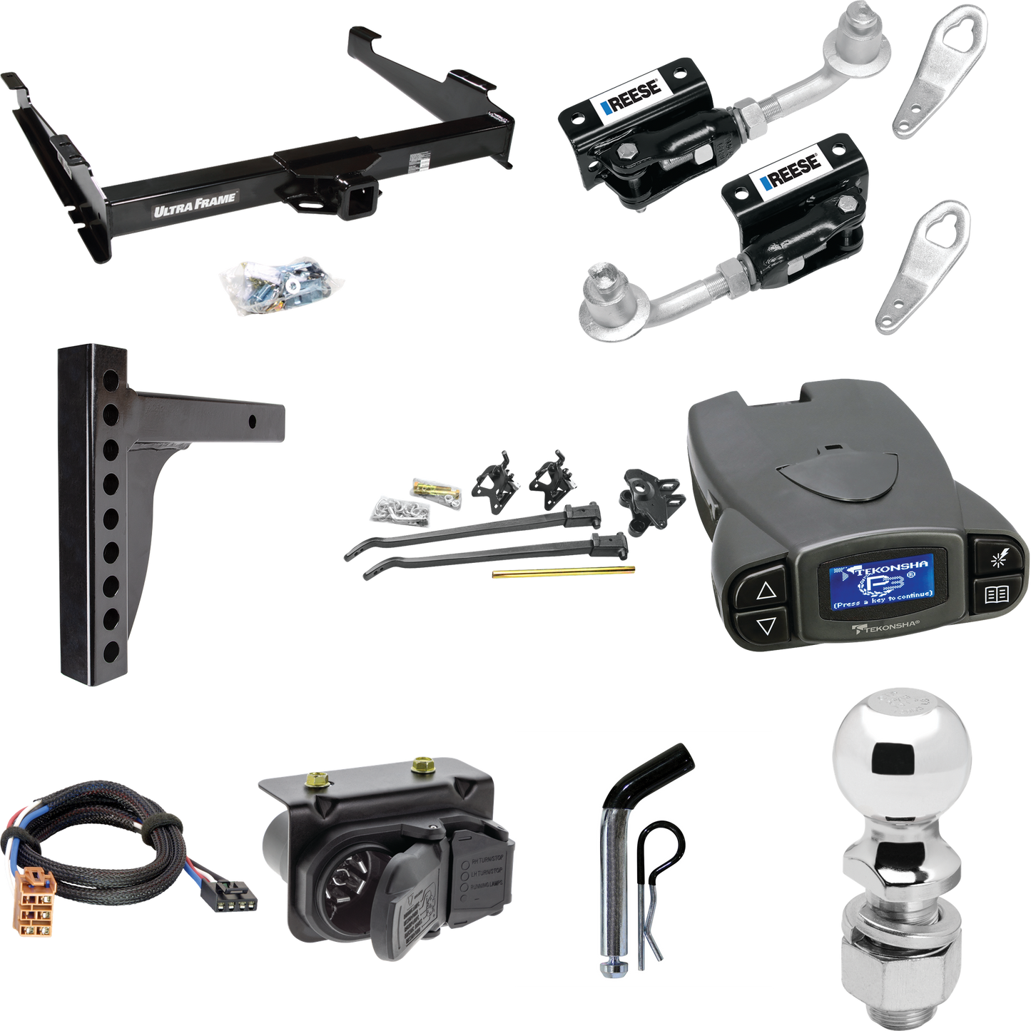 Fits 2000-2002 Chevrolet Suburban 1500 Trailer Hitch Tow PKG w/ 12K Trunnion Bar Weight Distribution Hitch + Pin/Clip + Dual Cam Sway Control + 2-5/16" Ball + Tekonsha Prodigy P3 Brake Control + Plug & Play BC Adapter + 7-Way RV Wiring (For w/Amber T