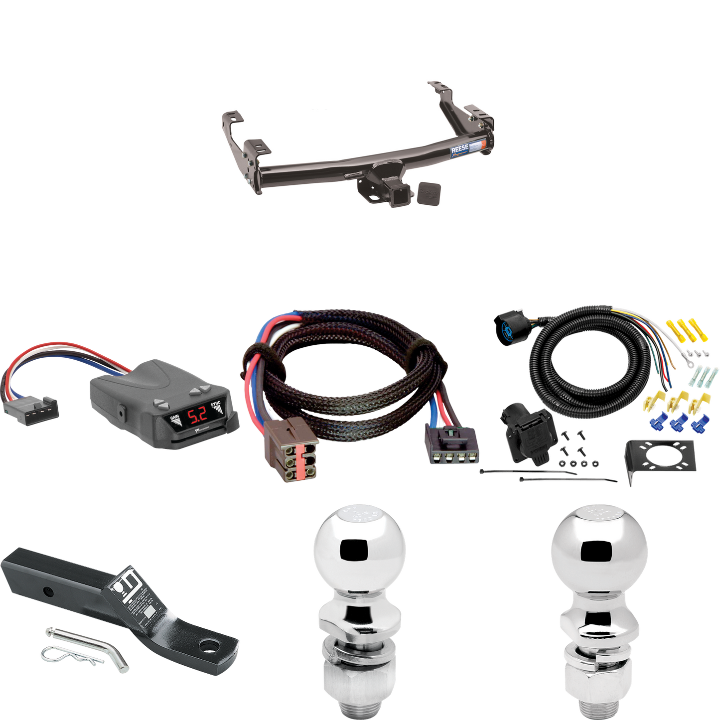 Fits 1994-1996 Ford F-150 Trailer Hitch Tow PKG w/ Tekonsha Brakeman IV Brake Control + Plug & Play BC Adapter + 7-Way RV Wiring + 2" & 2-5/16" Ball & Drop Mount By Reese Towpower