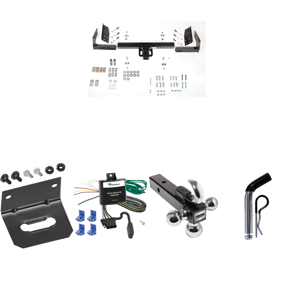 Fits 2002-2007 Jeep Liberty Trailer Hitch Tow PKG w/ 4-Flat Wiring Harness + Triple Ball Ball Mount 1-7/8" & 2" & 2-5/16" Trailer Balls w/ Tow Hook + Pin/Clip + Wiring Bracket By Reese Towpower