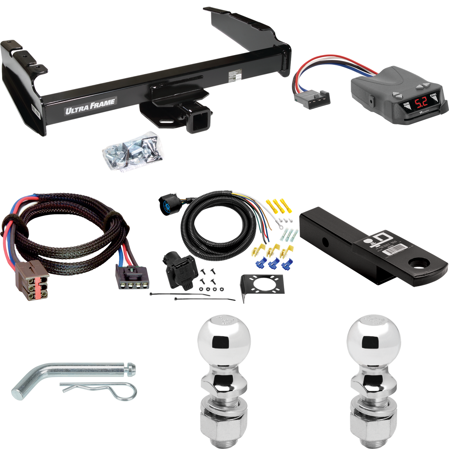 Fits 1994-1996 Ford F-150 Trailer Hitch Tow PKG w/ Tekonsha Brakeman IV Brake Control + Plug & Play BC Adapter + 7-Way RV Wiring + 2" & 2-5/16" Ball & Drop Mount By Draw-Tite