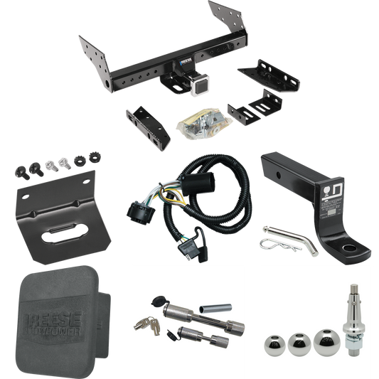 Fits 2000-2006 Chevrolet Suburban 2500 Trailer Hitch Tow PKG w/ 4-Flat Wiring + Ball Mount w/ 4" Drop + Interchangeable Ball 1-7/8" & 2" & 2-5/16" + Wiring Bracket + Dual Hitch & Coupler Locks + Hitch Cover (For w/Amber Turn Signals Models) By Reese