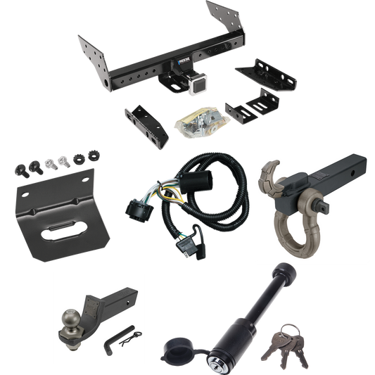 Fits 2000-2006 GMC Yukon XL 1500 Trailer Hitch Tow PKG w/ 4-Flat Wiring + Interlock Tactical Starter Kit w/ 2" Drop & 2" Ball + Tactical Hook & Shackle Mount + Tactical Dogbone Lock + Wiring Bracket By Reese Towpower