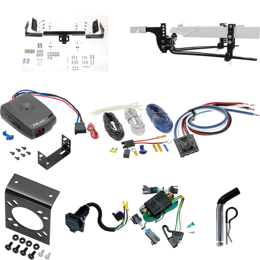 Fits 2000-2002 Chevrolet Express Van Trailer Hitch Tow PKG w/ 6K Round Bar Weight Distribution Hitch w/ 2-5/16" Ball + Pin/Clip + Pro Series Pilot Brake Control + Generic BC Wiring Adapter + 7-Way RV Wiring By Reese Towpower