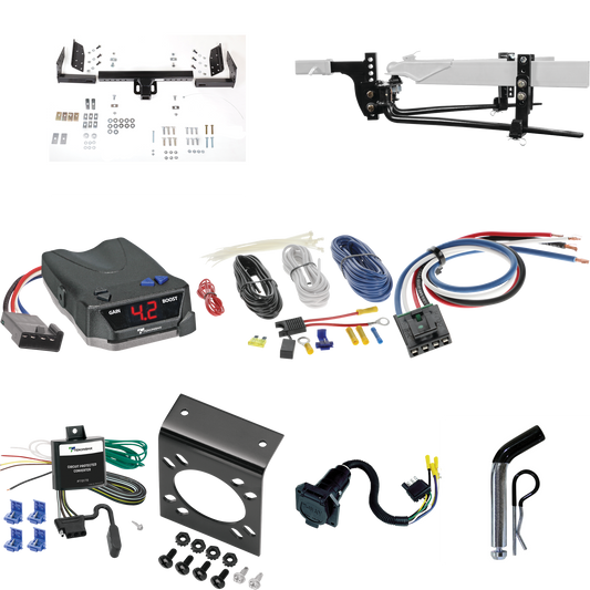 Fits 1984-1996 Jeep Cherokee Trailer Hitch Tow PKG w/ 6K Round Bar Weight Distribution Hitch w/ 2-5/16" Ball + Pin/Clip + Tekonsha BRAKE-EVN Brake Control + Generic BC Wiring Adapter + 7-Way RV Wiring By Reese Towpower