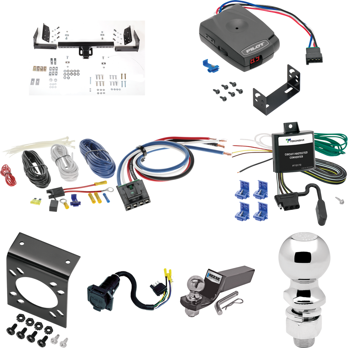 Se adapta al paquete de enganche de remolque Mazda serie B 1990-1993 con control de freno piloto serie Pro + adaptador de cableado BC genérico + cableado RV de 7 vías + soporte de bola y caída de 2" y 2-5/16" de Reese Towpower