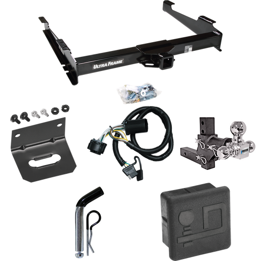 Fits 2001-2002 GMC Yukon XL 1500 Denali Trailer Hitch Tow PKG w/ 4-Flat Wiring Harness + Adjustable Drop Rise Triple Ball Ball Mount 1-7/8" & 2" & 2-5/16" Trailer Balls + Pin/Clip + Hitch Cover + Wiring Bracket By Draw-Tite