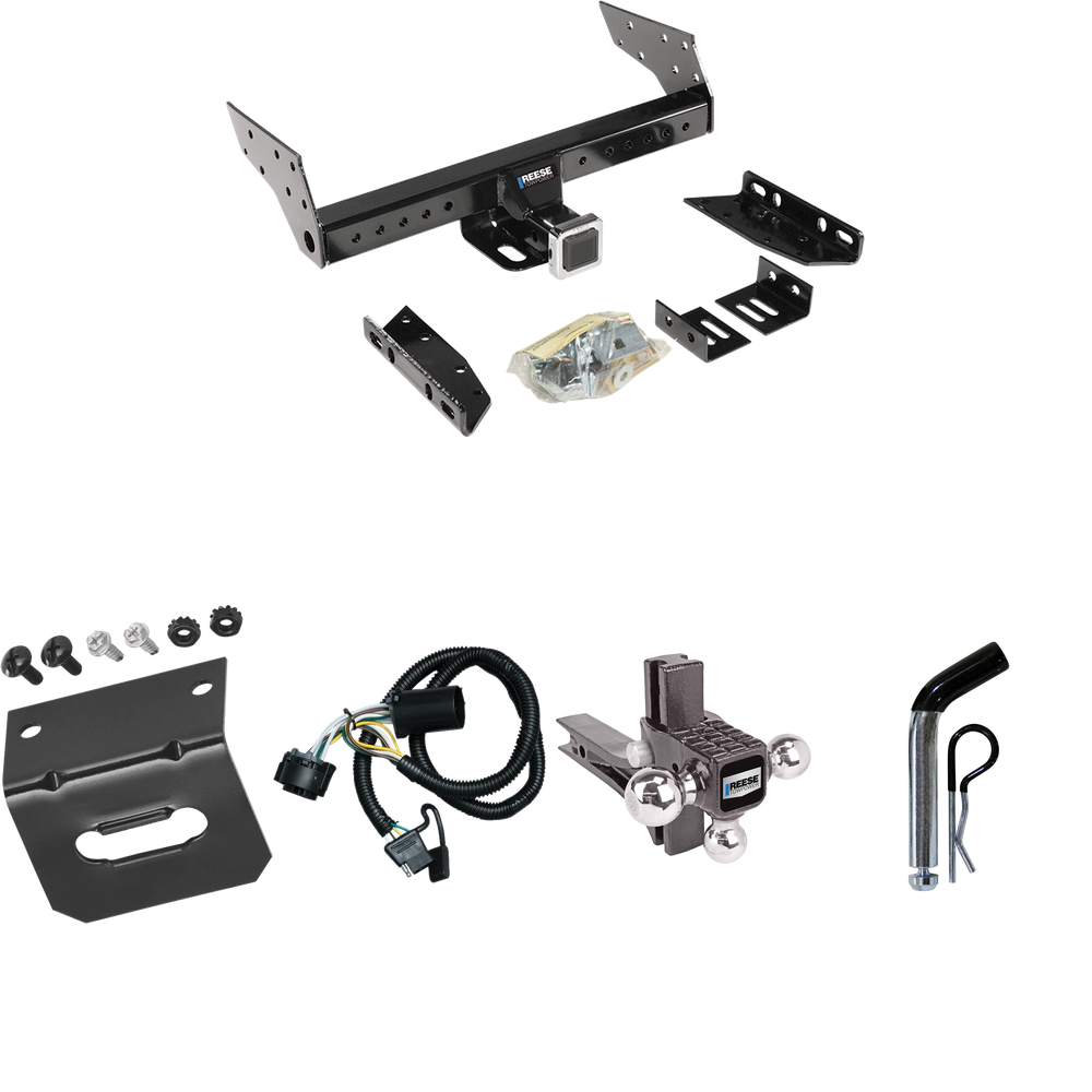 Fits 2000-2006 Chevrolet Suburban 1500 Trailer Hitch Tow PKG w/ 4-Flat Wiring Harness + Adjustable Drop Rise Triple Ball Ball Mount 1-7/8" & 2" & 2-5/16" Trailer Balls + Pin/Clip + Wiring Bracket (For w/Amber Turn Signals Models) By Reese Towpower