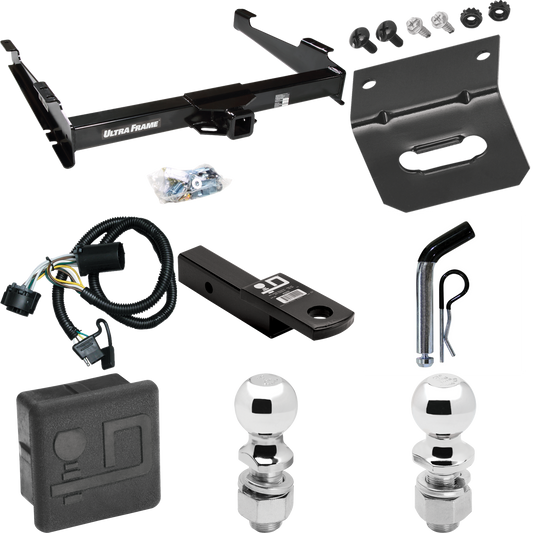 Fits 2000-2006 Chevrolet Suburban 2500 Trailer Hitch Tow PKG w/ 4-Flat Wiring Harness + Ball Mount w/ 2" Drop + Pin/Clip + 2" Ball + 2-5/16" Ball + Hitch Cover + Wiring Bracket (For w/Amber Turn Signals Models) By Draw-Tite