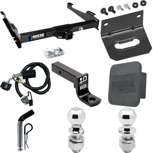 Fits 2001-2002 GMC Yukon XL 1500 Denali Trailer Hitch Tow PKG w/ 4-Flat Wiring Harness + Ball Mount w/ 4" Drop + Pin/Clip + 2" Ball + 2-5/16" Ball + Hitch Cover + Wiring Bracket By Reese Towpower