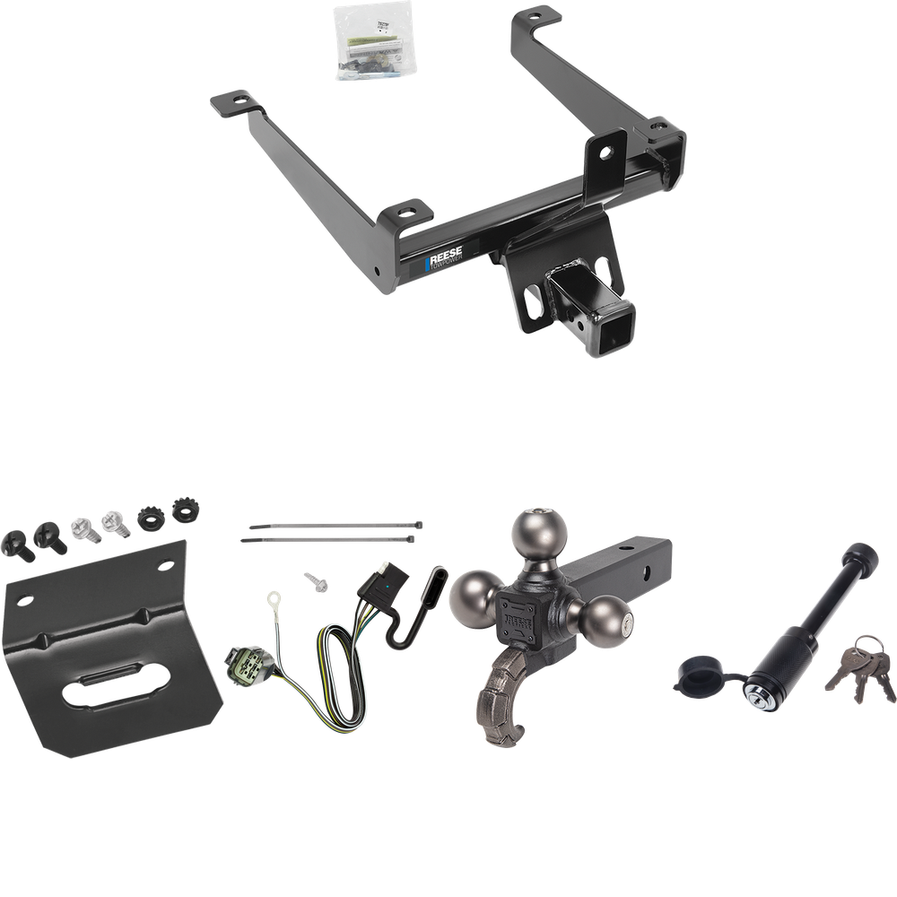 Fits 2015-2021 Land Rover Range Rover Sport Trailer Hitch Tow PKG w/ 4-Flat Wiring + Tactical Triple Ball Ball Mount 1-7/8" & 2" & 2-5/16" Balls & Tow Hook + Tactical Dogbone Lock + Wiring Bracket By Reese Towpower