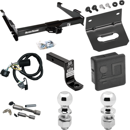 Fits 2000-2006 GMC Yukon XL 2500 Trailer Hitch Tow PKG w/ 4-Flat Wiring Harness + Ball Mount w/ 6" Drop + Dual Hitch & Coupler Locks + 2" Ball + 2-5/16" Ball + Hitch Cover + Wiring Bracket By Draw-Tite