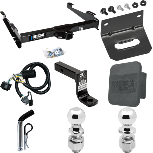 Fits 2001-2002 GMC Yukon XL 1500 Denali Trailer Hitch Tow PKG w/ 4-Flat Wiring Harness + Ball Mount w/ 6" Drop + Pin/Clip + 2" Ball + 2-5/16" Ball + Hitch Cover + Wiring Bracket By Reese Towpower