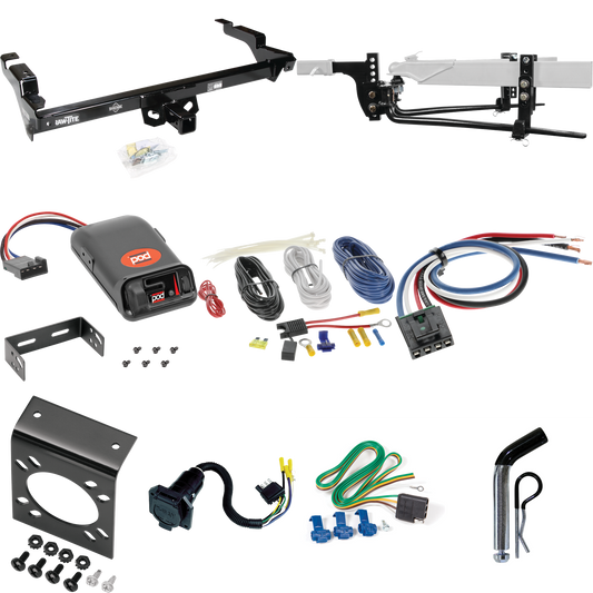 Fits 1996-1996 Chevrolet G30 Trailer Hitch Tow PKG w/ 11.5K Round Bar Weight Distribution Hitch w/ 2-5/16" Ball + Pin/Clip + Pro Series POD Brake Control + Generic BC Wiring Adapter + 7-Way RV Wiring (For Classic & Sport w/Lo-Mount Taillights Models)