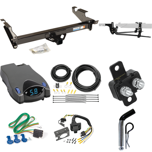 Fits 1979-1995 GMC G3500 Trailer Hitch Tow PKG w/ 11.5K Round Bar Weight Distribution Hitch w/ 2-5/16" Ball + Pin/Clip + Tekonsha Prodigy P2 Brake Control + 7-Way RV Wiring By Reese Towpower