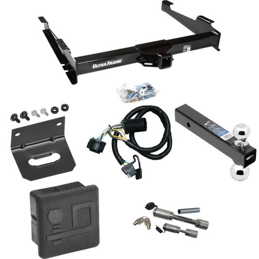 Fits 2000-2006 GMC Yukon XL 2500 Trailer Hitch Tow PKG w/ 4-Flat Wiring Harness + Dual Ball Ball Mount 2" & 2-5/16" Trailer Balls + Dual Hitch & Coupler Locks + Hitch Cover + Wiring Bracket By Draw-Tite