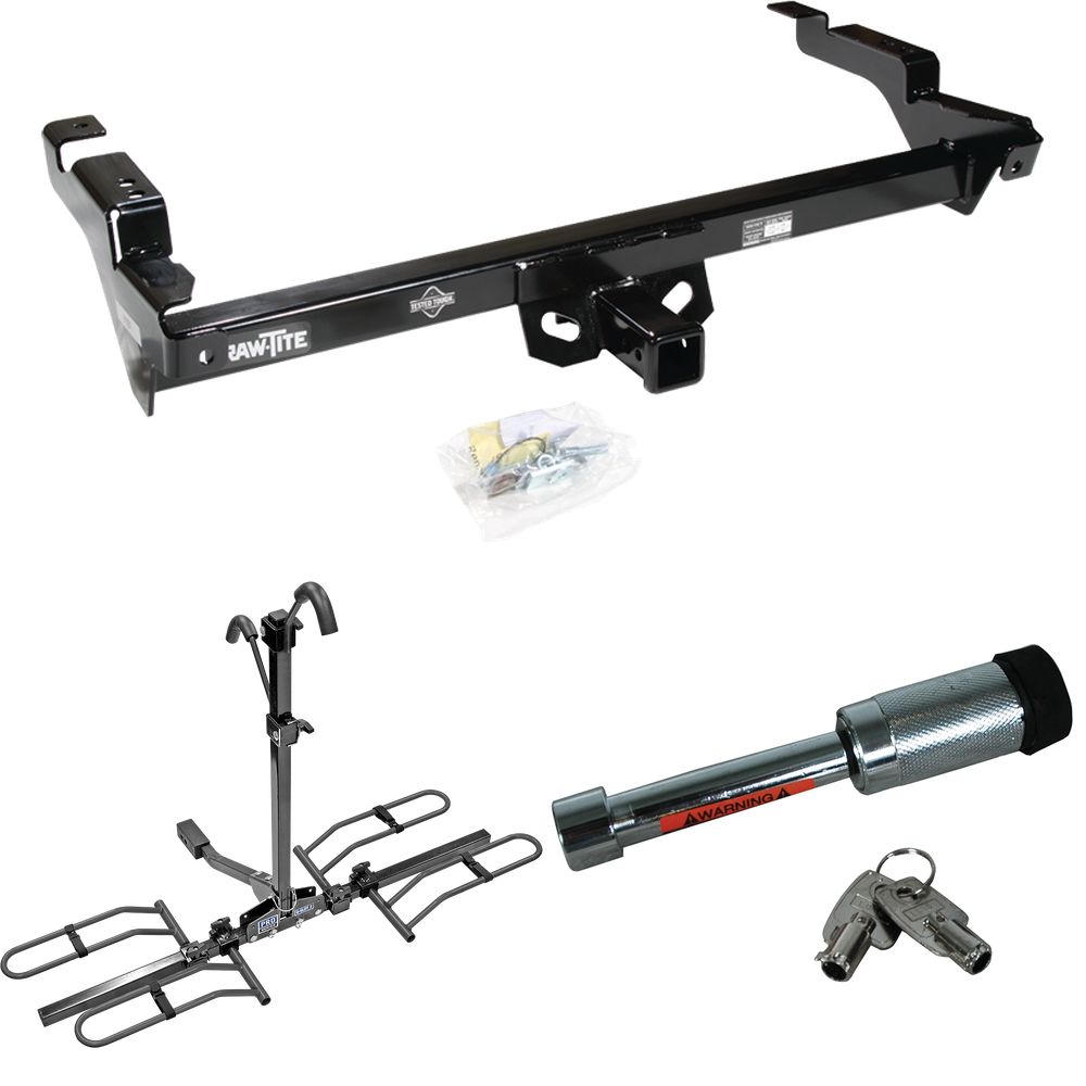 Fits 1978-1995 Chevrolet G30 Trailer Hitch Tow PKG w/ 2 Bike Plaform Style Carrier Rack + Hitch Lock By Draw-Tite