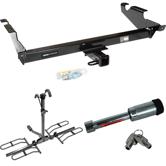 Fits 1996-1996 Chevrolet G30 Trailer Hitch Tow PKG w/ 2 Bike Plaform Style Carrier Rack + Hitch Lock (For Classic & Sport w/Lo-Mount Taillights Models) By Reese Towpower