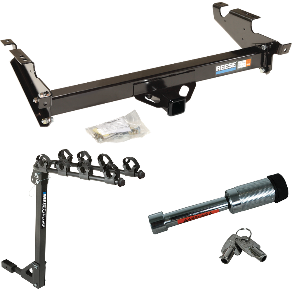 Fits 1978-1995 Chevrolet G20 Trailer Hitch Tow PKG w/ 4 Bike Carrier Rack + Hitch Lock By Reese Towpower