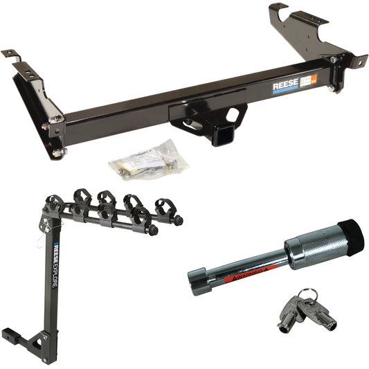 Fits 1978-1995 Chevrolet G20 Trailer Hitch Tow PKG w/ 4 Bike Carrier Rack + Hitch Lock By Reese Towpower