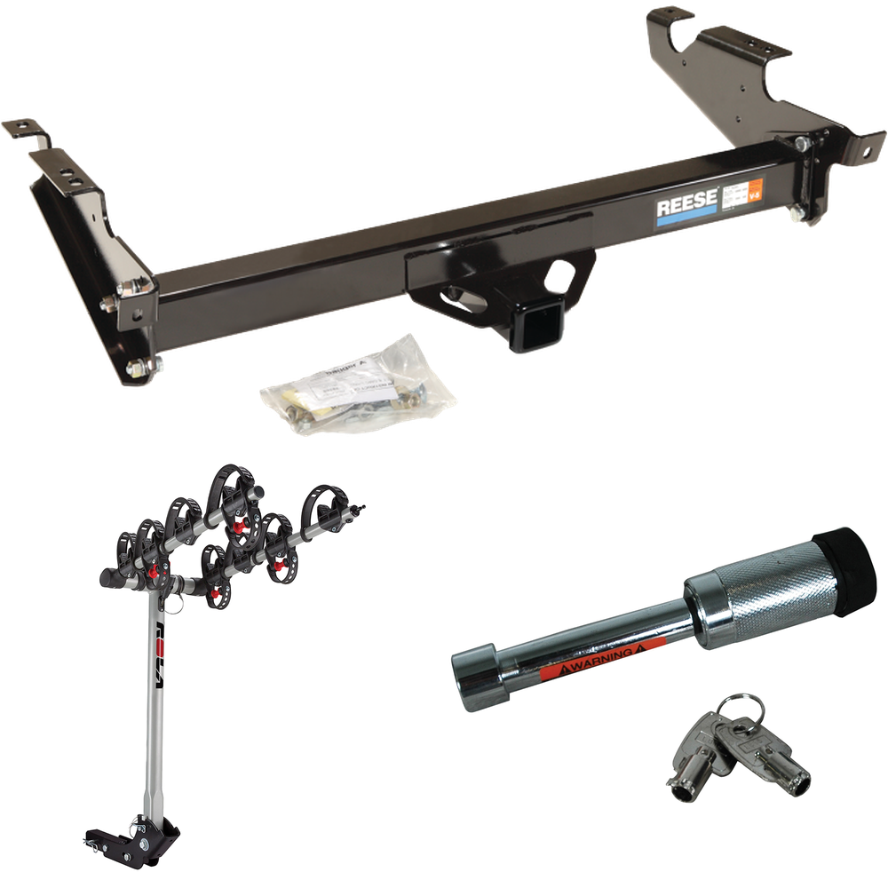 Fits 1979-1995 GMC G3500 Trailer Hitch Tow PKG w/ 4 Bike Carrier Rack + Hitch Lock By Reese Towpower