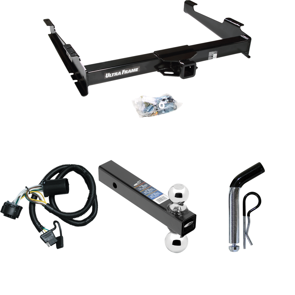 Fits 2000-2006 GMC Yukon XL 1500 Trailer Hitch Tow PKG w/ 4-Flat Wiring Harness + Dual Ball Ball Mount 2" & 2-5/16" Trailer Balls + Pin/Clip By Draw-Tite