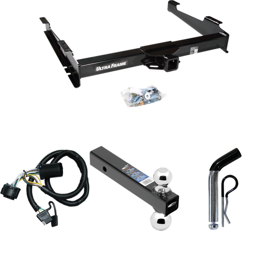 Fits 2000-2006 GMC Yukon XL 1500 Trailer Hitch Tow PKG w/ 4-Flat Wiring Harness + Dual Ball Ball Mount 2" & 2-5/16" Trailer Balls + Pin/Clip By Draw-Tite