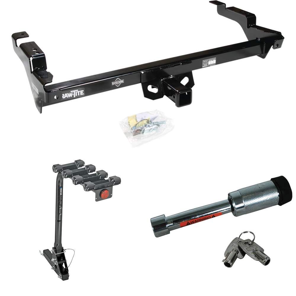 Fits 1978-1995 Chevrolet G20 Trailer Hitch Tow PKG w/ 4 Bike Carrier Rack + Hitch Lock By Draw-Tite