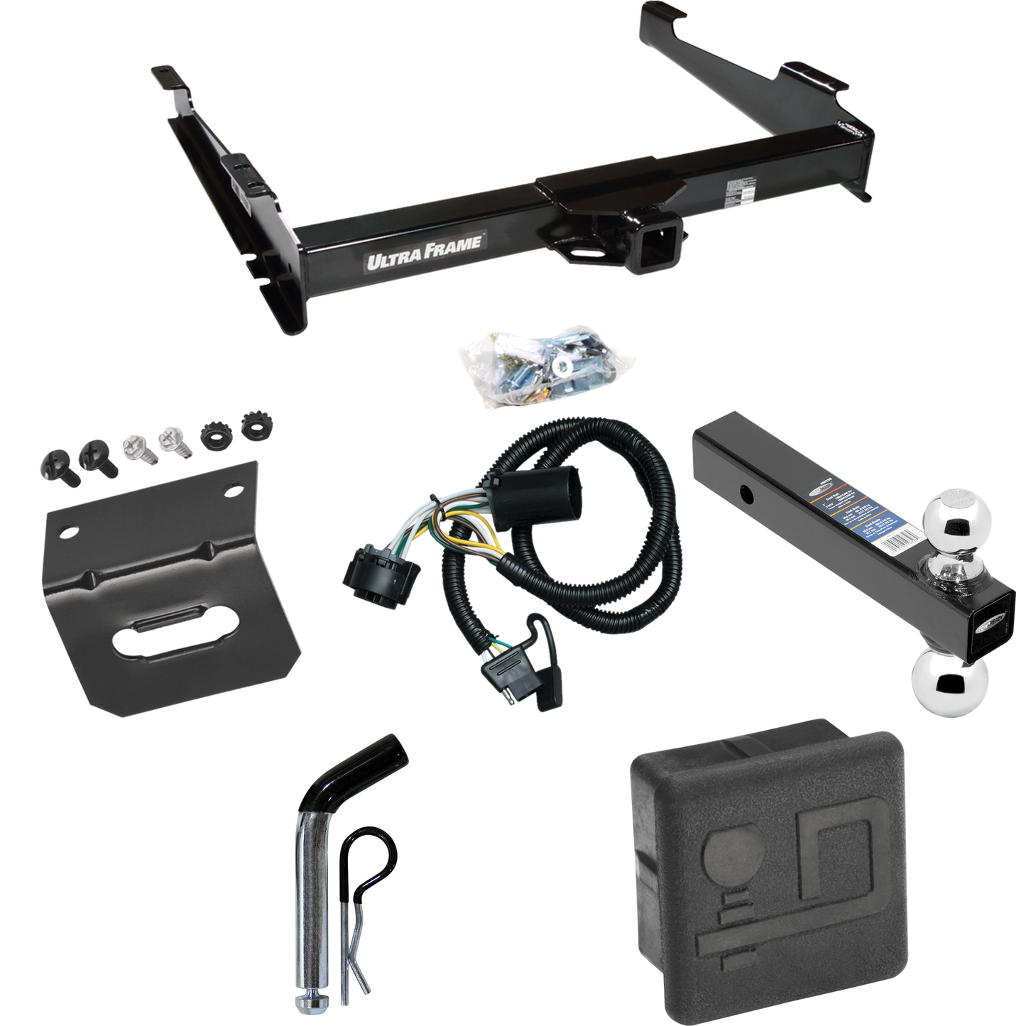 Fits 2000-2006 Chevrolet Suburban 2500 Trailer Hitch Tow PKG w/ 4-Flat Wiring Harness + Dual Ball Ball Mount 2" & 2-5/16" Trailer Balls + Pin/Clip + Hitch Cover + Wiring Bracket (For w/Amber Turn Signals Models) By Draw-Tite