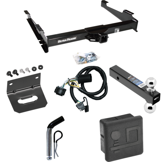 Fits 2000-2006 Chevrolet Suburban 2500 Trailer Hitch Tow PKG w/ 4-Flat Wiring Harness + Dual Ball Ball Mount 2" & 2-5/16" Trailer Balls + Pin/Clip + Hitch Cover + Wiring Bracket (For w/Amber Turn Signals Models) By Draw-Tite