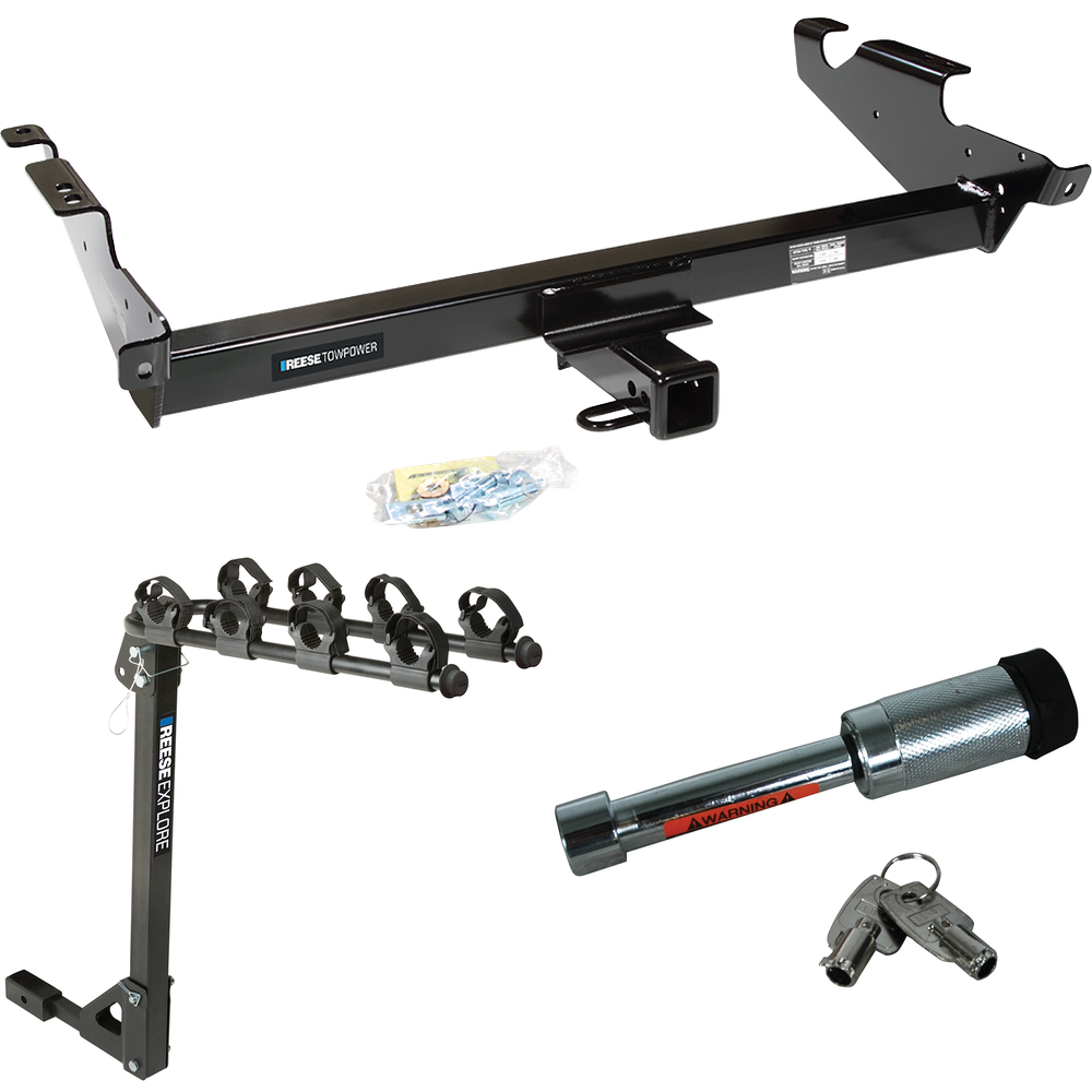 Fits 1979-1995 GMC G2500 Trailer Hitch Tow PKG w/ 4 Bike Carrier Rack + Hitch Lock By Reese Towpower