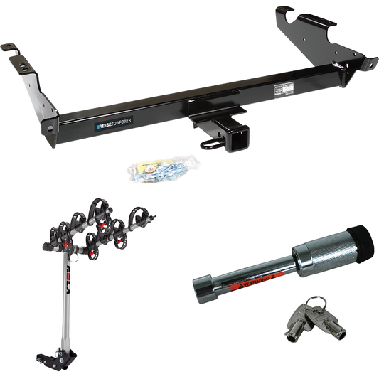 Fits 1996-1996 Chevrolet G30 Trailer Hitch Tow PKG w/ 4 Bike Carrier Rack + Hitch Lock (For Classic & Sport w/Lo-Mount Taillights Models) By Reese Towpower