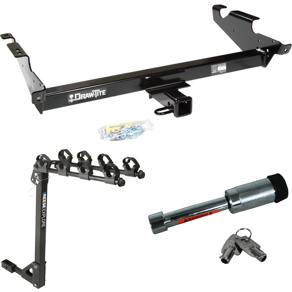 Fits 1979-1995 GMC G3500 Trailer Hitch Tow PKG w/ 4 Bike Carrier Rack + Hitch Lock By Draw-Tite