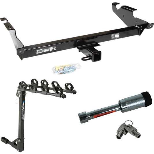 Fits 1979-1995 GMC G3500 Trailer Hitch Tow PKG w/ 4 Bike Carrier Rack + Hitch Lock By Draw-Tite