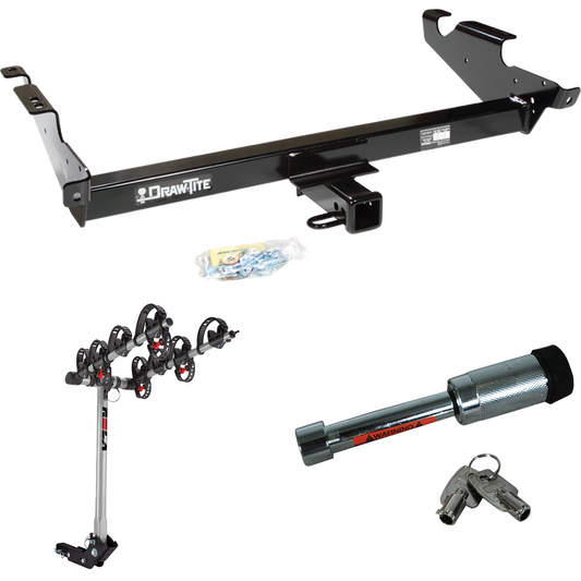 Fits 1996-1996 Chevrolet G30 Trailer Hitch Tow PKG w/ 4 Bike Carrier Rack + Hitch Lock (For Classic & Sport w/Lo-Mount Taillights Models) By Draw-Tite