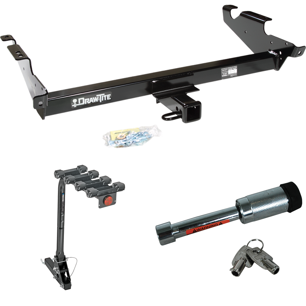 Fits 1996-1996 Chevrolet G30 Trailer Hitch Tow PKG w/ 4 Bike Carrier Rack + Hitch Lock (For Classic & Sport w/Lo-Mount Taillights Models) By Draw-Tite