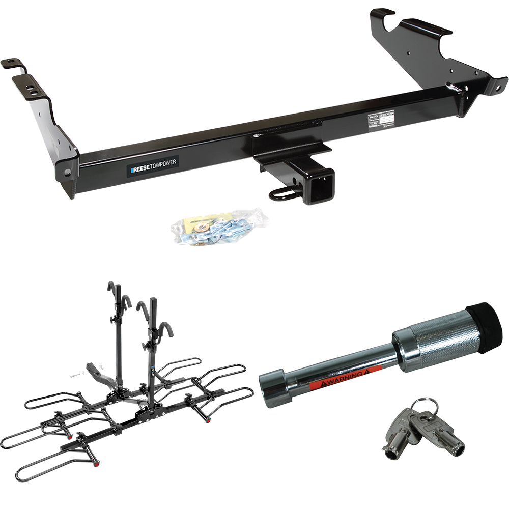 Fits 1979-1995 GMC G2500 Trailer Hitch Tow PKG w/ 4 Bike Plaform Style Carrier Rack + Hitch Lock By Reese Towpower