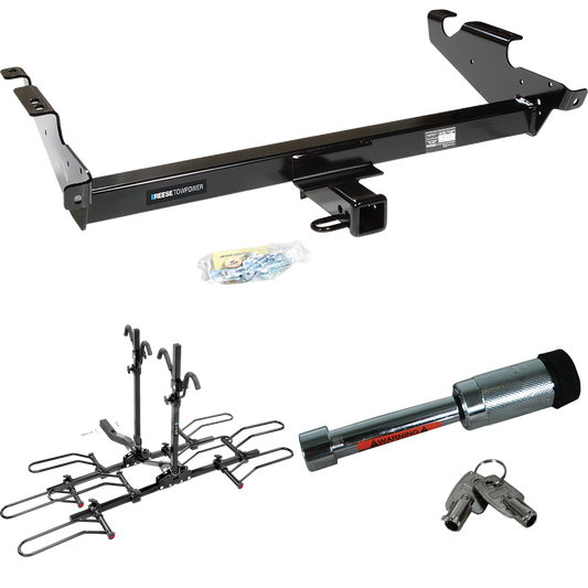 Fits 1979-1995 GMC G2500 Trailer Hitch Tow PKG w/ 4 Bike Plaform Style Carrier Rack + Hitch Lock By Reese Towpower