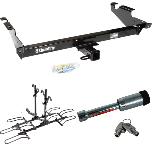 Fits 1978-1995 Chevrolet G30 Trailer Hitch Tow PKG w/ 4 Bike Plaform Style Carrier Rack + Hitch Lock By Draw-Tite